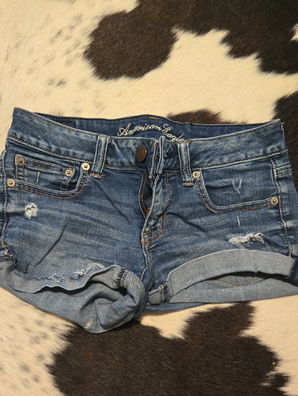 American Eagle Distressed Rolled Cuff Denim Shorts